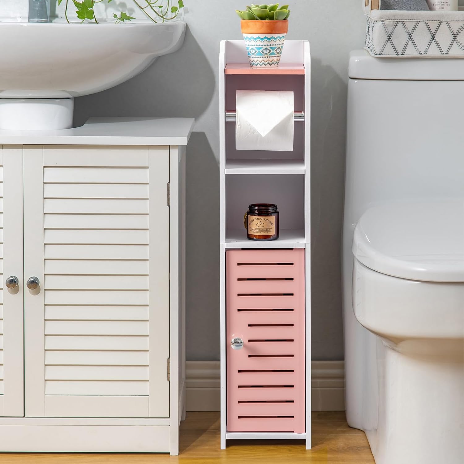 AOJEZOR Toilet Paper Holder Stand: Drill Free for Small Bathroom Renters