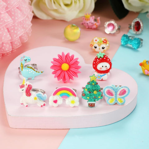 PinkSheep Little Girl Jewel Rings in Box,24 Lovely Girls Rings
