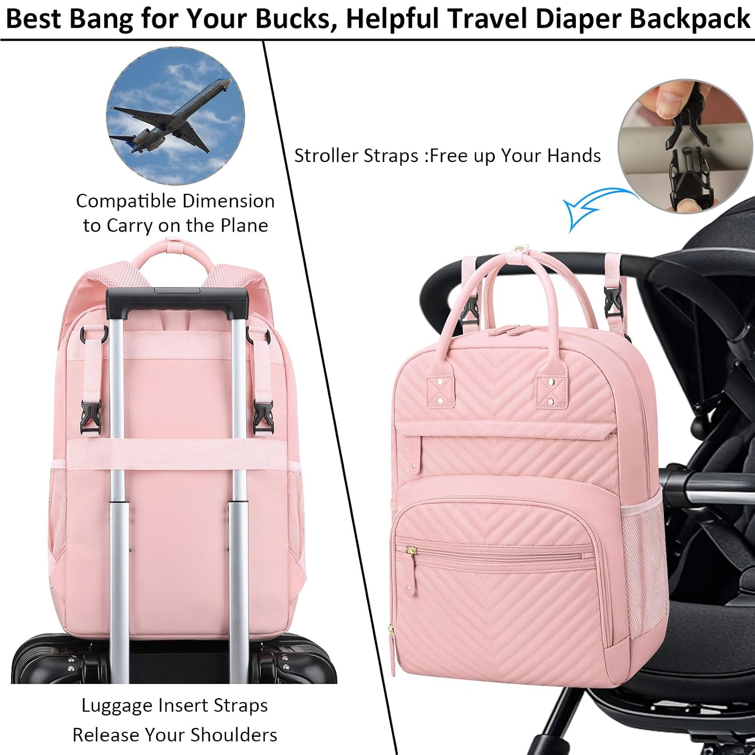 Tenot Diaper Bag Backpack for Women with Insulated Pockets Baby Pink