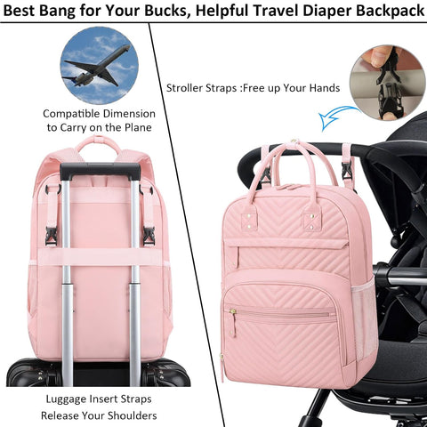 Tenot Diaper Bag Backpack for Women with Insulated Pockets Baby Pink