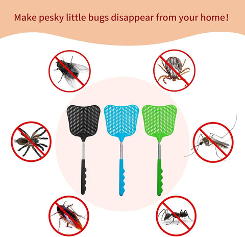 Fly Swatters 3 Pack, Durable Telescopic Stainless Steel Handle