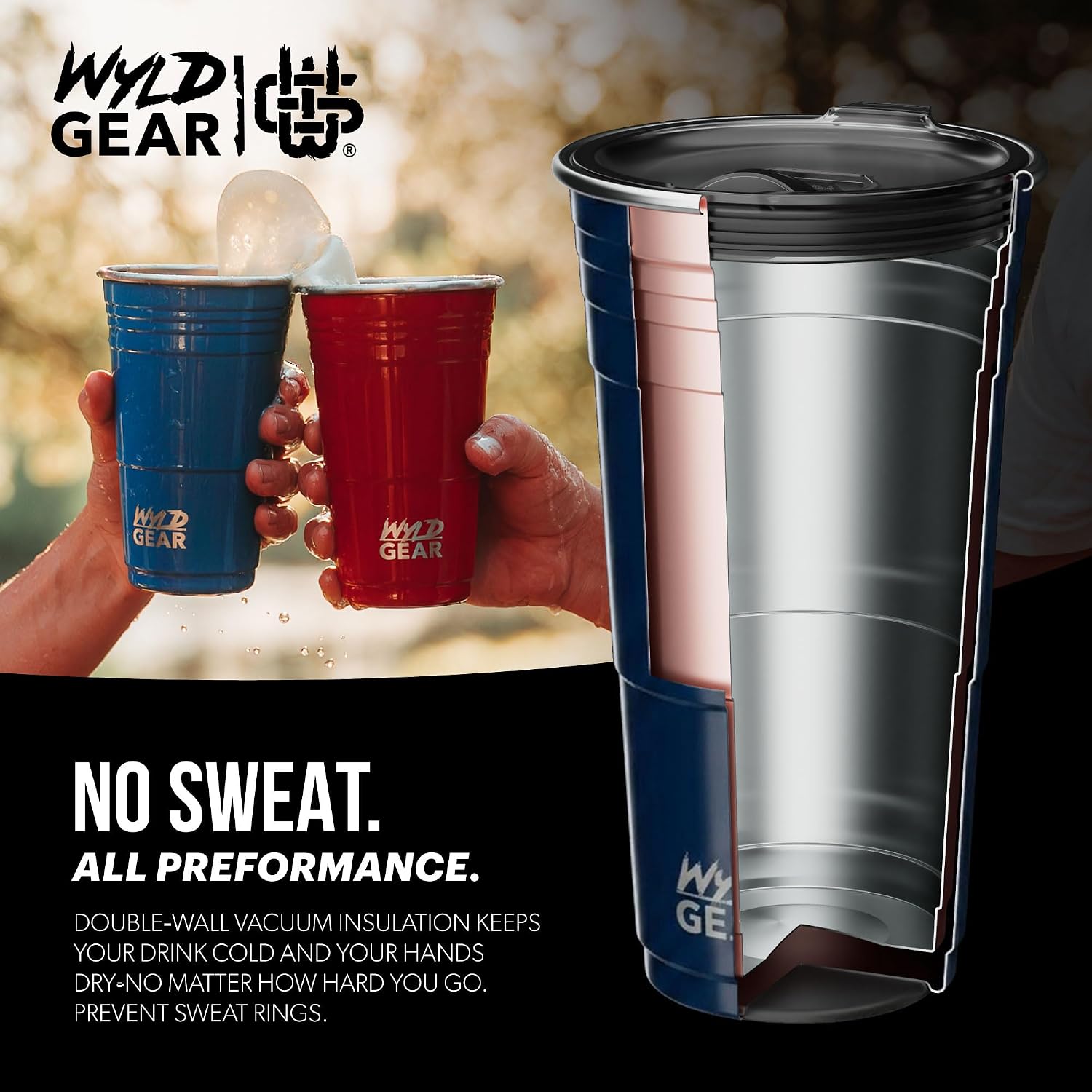 Wyld Gear Party Cup 24oz Navy Stainless Steel Reusable Metal Cup with Lid