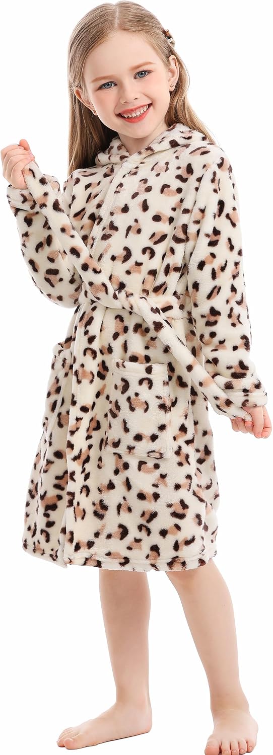 Toddler Robes Cute Pattern Bathrobe Unisex Kids Robe Baby Flannel Hoodie Pajamas Sleepwear