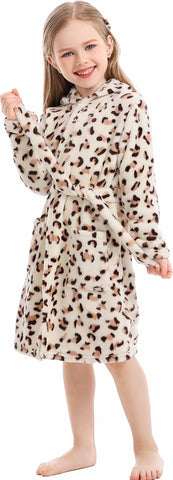Toddler Robes Cute Pattern Bathrobe Unisex Kids Robe Baby Flannel Hoodie Pajamas Sleepwear