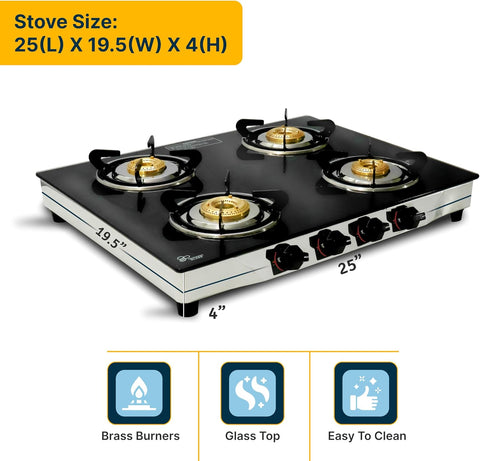 24 Inch Gas Cooktop, Tempered Glass Gas Stove with 4 Burner