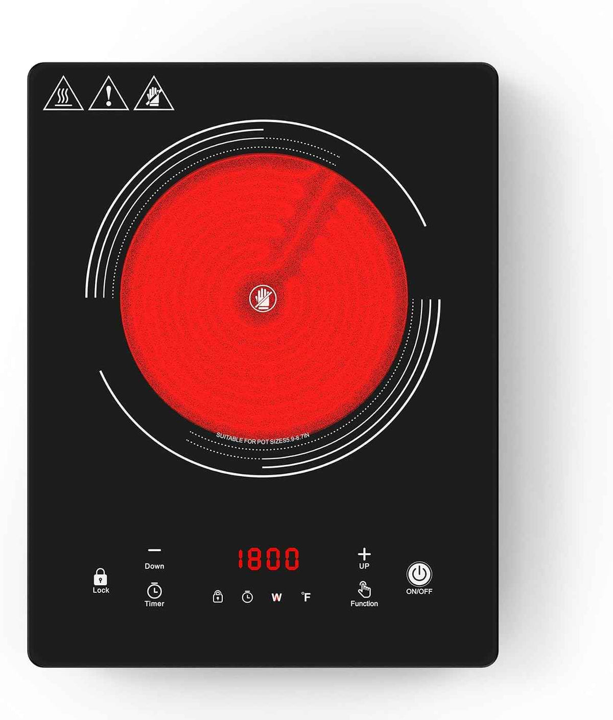 VBGK Single Burner Electric Cooktop,110V 1800W Electric Stove Top with LED Touch Control,10 Power Levels, 4HTimer, Safety Lock, portable cooktop Overheat protection