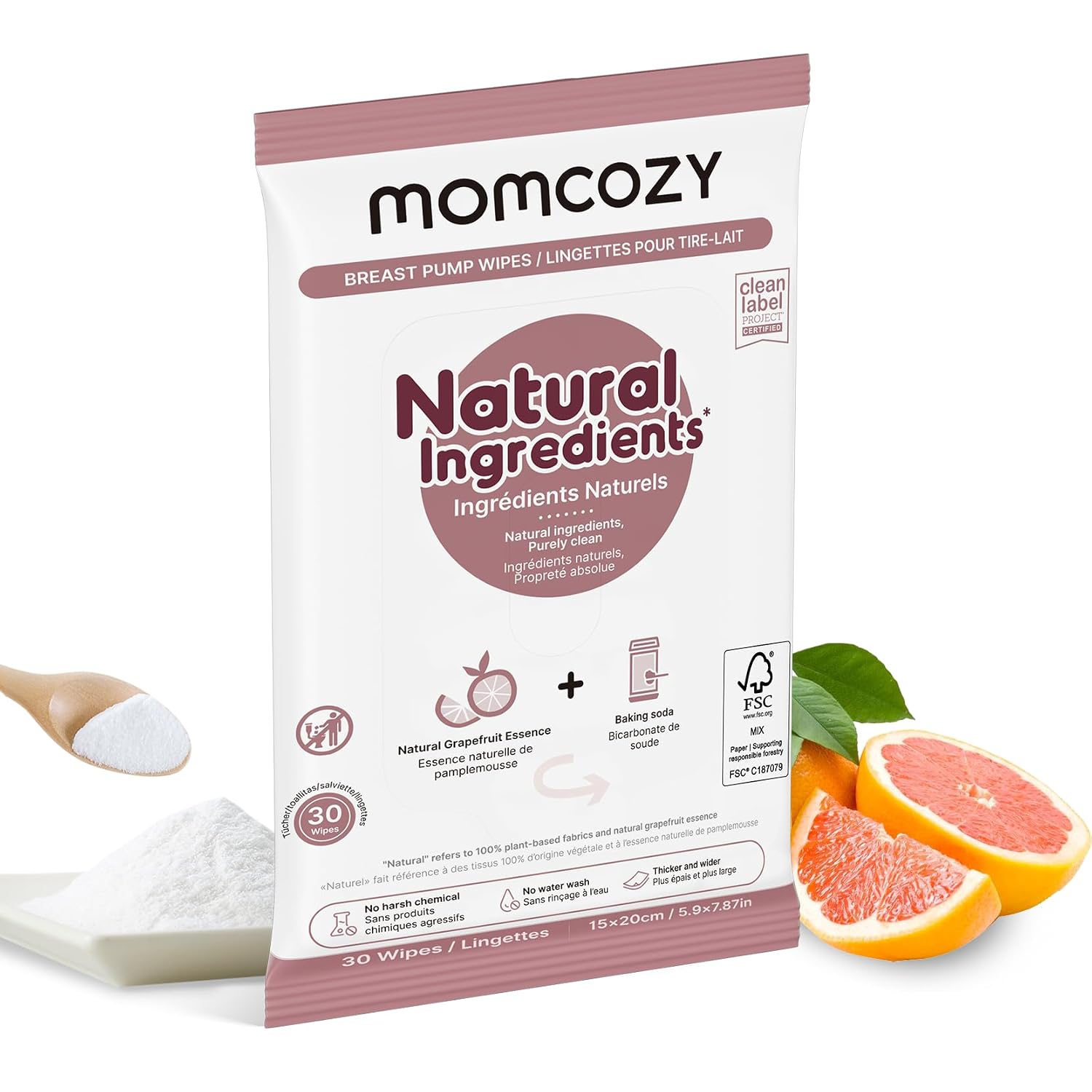 Momcozy Breast Pump Wipes for Parts Cleaning On-The-Go,Flash Clean,30 Count