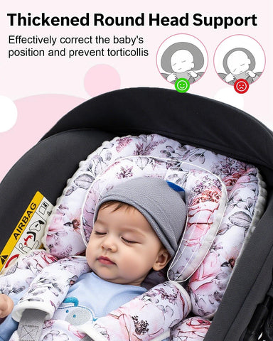 Infant Car Seat Insert with Extra Headrest, Adjustable Carseat Head Support for Preemie to Toddler, 2 in 1 Breathable Air Mesh Car Seat Insert for Newborn, Mink Dot Baby Car Seat Cushion for Stroller
