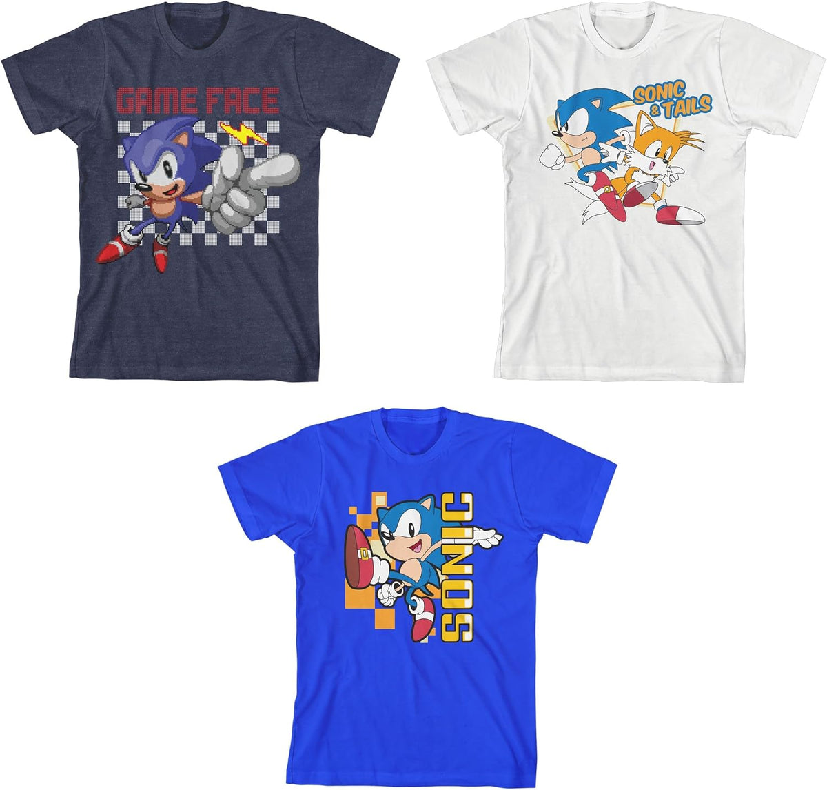 Sonic The Hedgehog 3-Pack Boy's Crew Neck Short Sleeve T-Shirt Combo Set