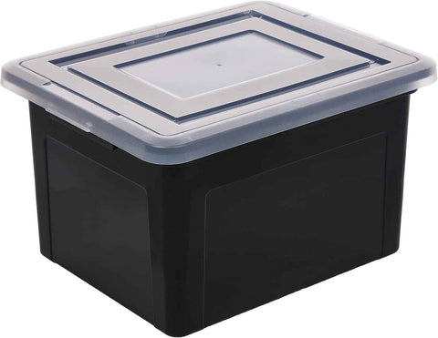 IRIS USA 4-Pack 35 Qt. Letter/Legal File Box with Latching Lid, Black | Organize lesson plans, classroom files and teaching materials with secure storage for teachers, schools and educators