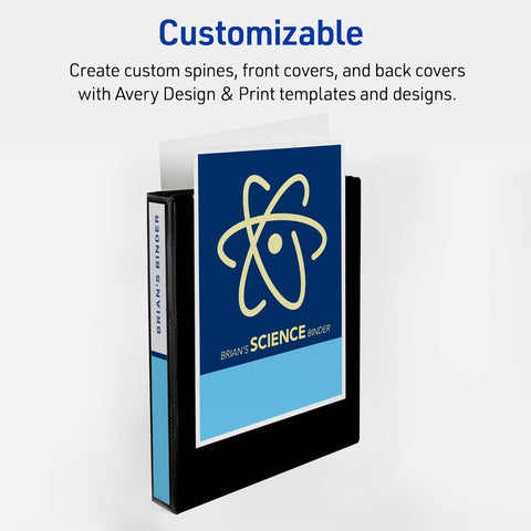 Avery Durable View 3 Ring Binder, 1 Inch Slant Rings, 250-Sheet Capacity, DuraHinge, 1.4 Inch Wide Spine, Customizable Clear Covers and Spine, 1 Dark Blue Binder (17014) (Pack of 12)