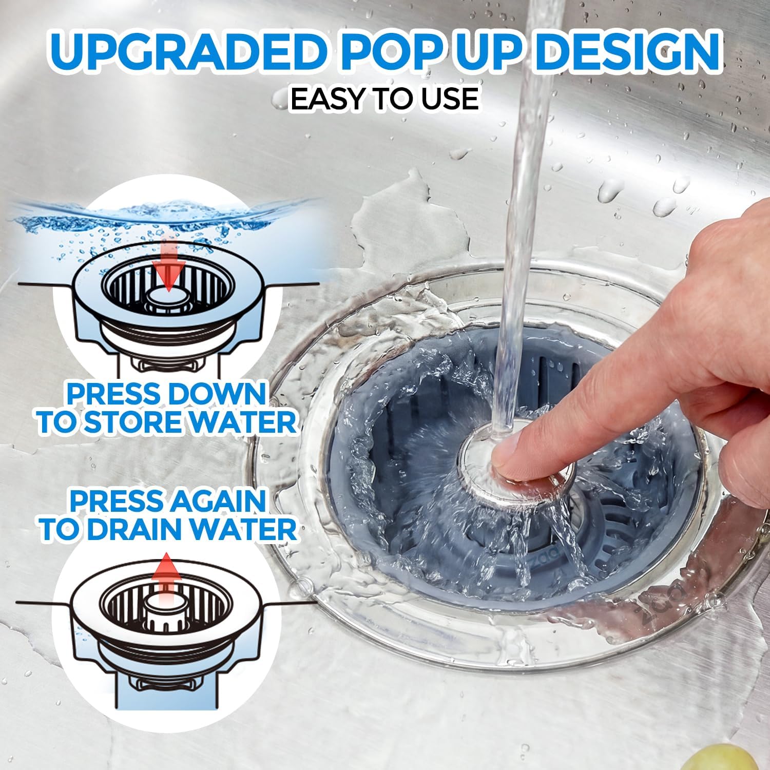 zaa 3 in 1 Kitchen Sink Drain Strainer Stopper Removable Basket Pop-Up