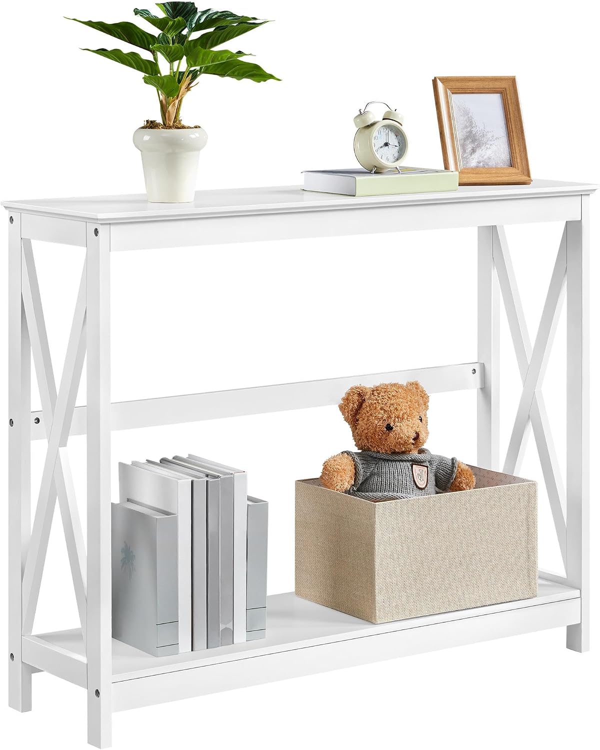 Yaheetech Narrow White Entryway Console Table, 2-Tier X-Frame Storage Shelf