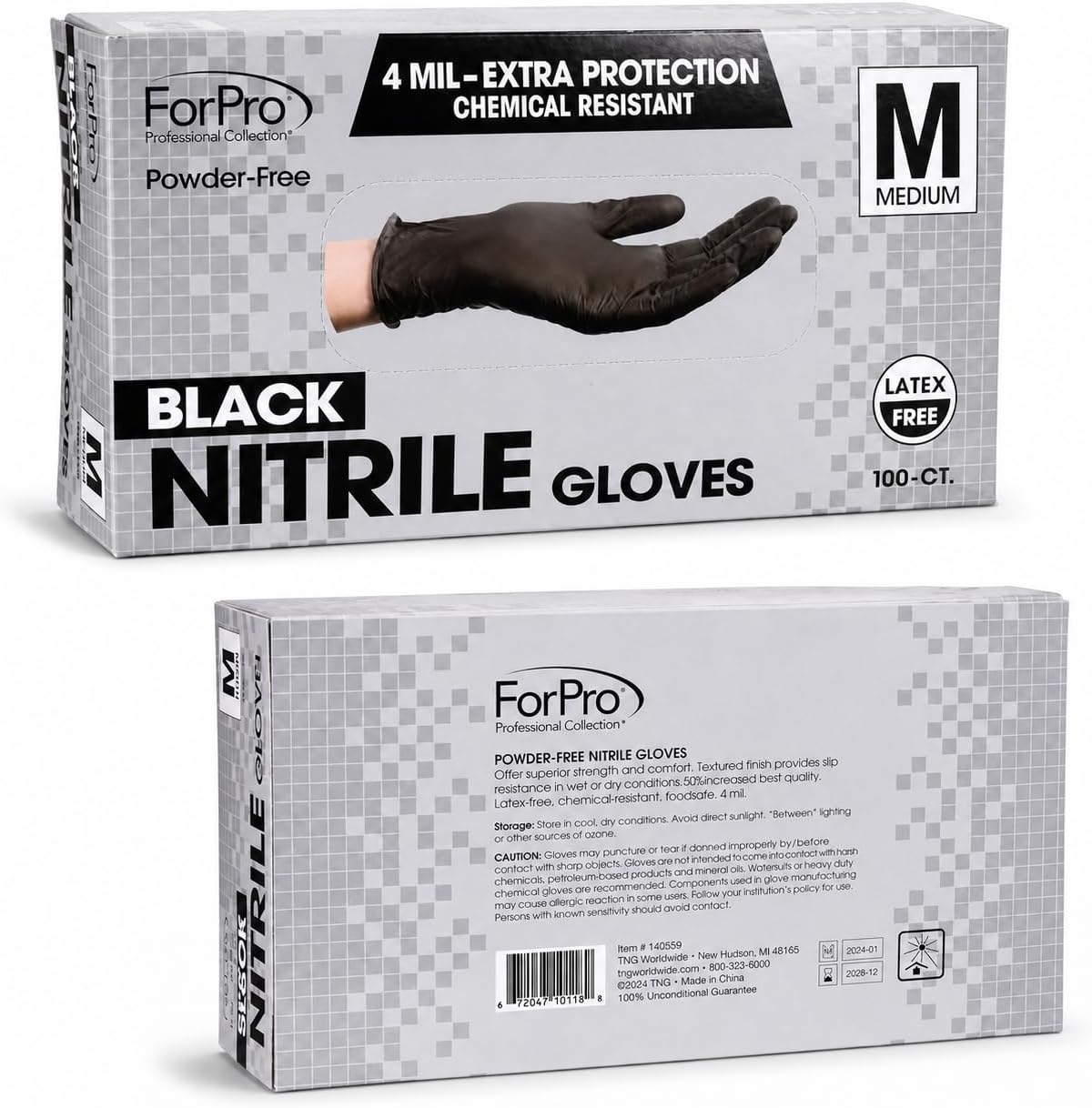 ForPro Disposable Nitrile Gloves, Chemical Resistant, Powder-Free, Latex-Free, Non-Sterile, Food Safe, 4 Mil