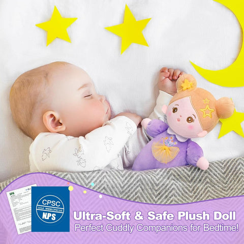 OUOZZZ Soft Plush Baby Doll 10" Daisy Purple Snuggle Buddy