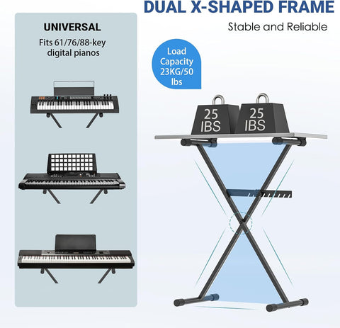 GLEAM Keyboard Stand - Digital Piano Stand, Single X Style, Black (Capacity: 100 lb)