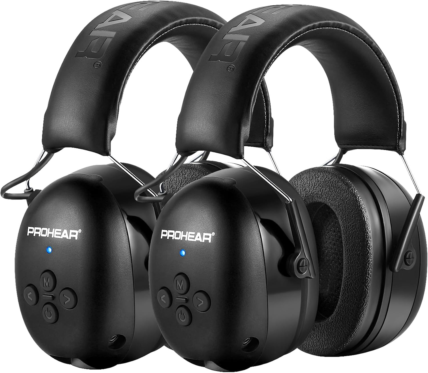 PROHEAR 037 2 Pack Bluetooth 6.0 Hearing Protection Headphones with Rechargeable, 30dB SNR Safety Noise Reduction Ear Muffs for Mowing Workshops Snowblowing, Black and Black