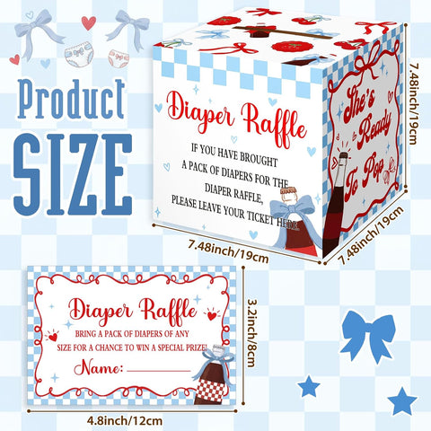 Teling 51 Pieces Diaper Raffle Tickets with Card Box,She's Ready to Pop，blue