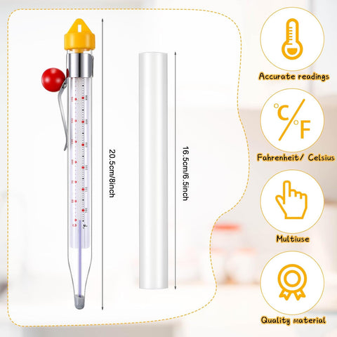 Photect 2 Pcs Candy Thermometer with Pot Clip 8", Yellow