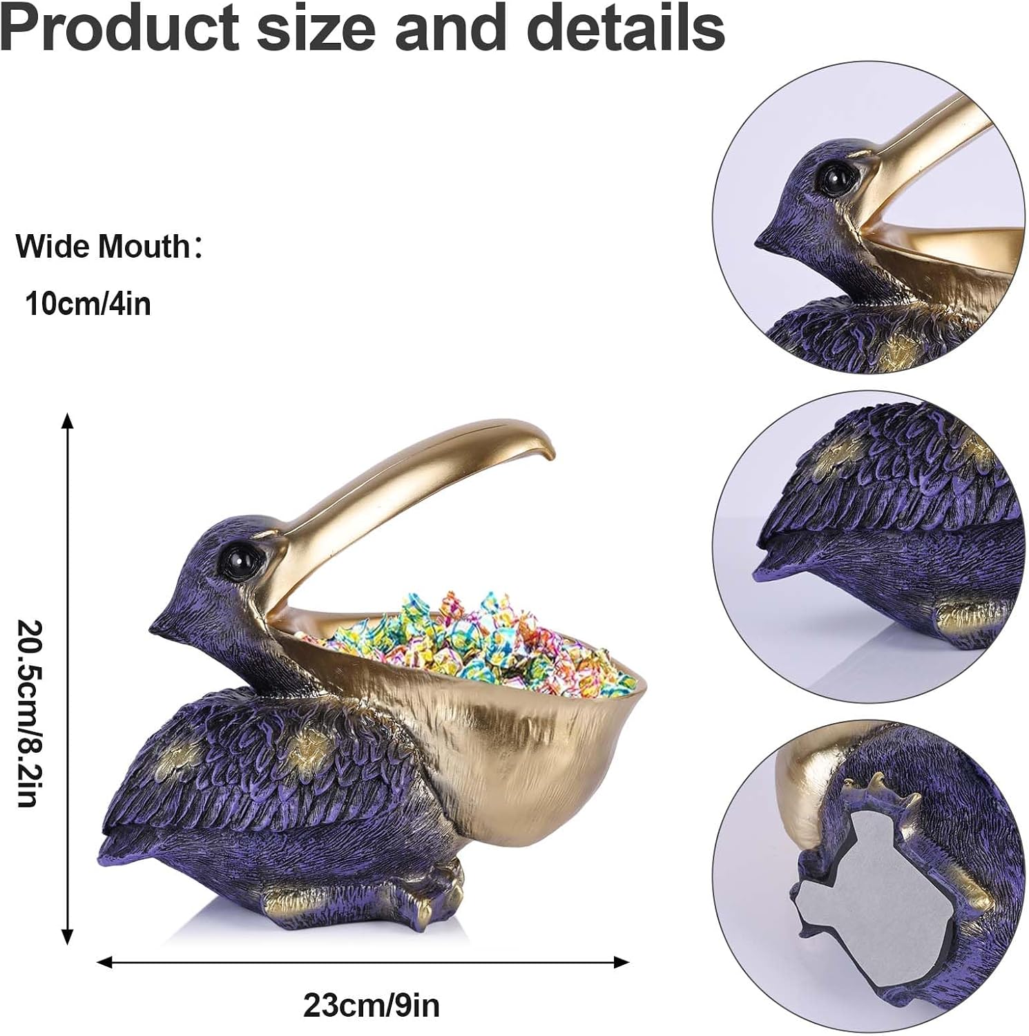 Pelican Key Holder Statues,Fun Animal Hippo Candy Dish,Candy Dish for Office Desk Unique,Modern Key Holder for Pelican Figurine,Suitability Desk bowl and Entry Table Decor Item (Purple Gold)