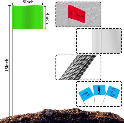 Zozen 100Pack Marking Flags, Red&Green&Blue& White, 15x4x5 In lawn Flag