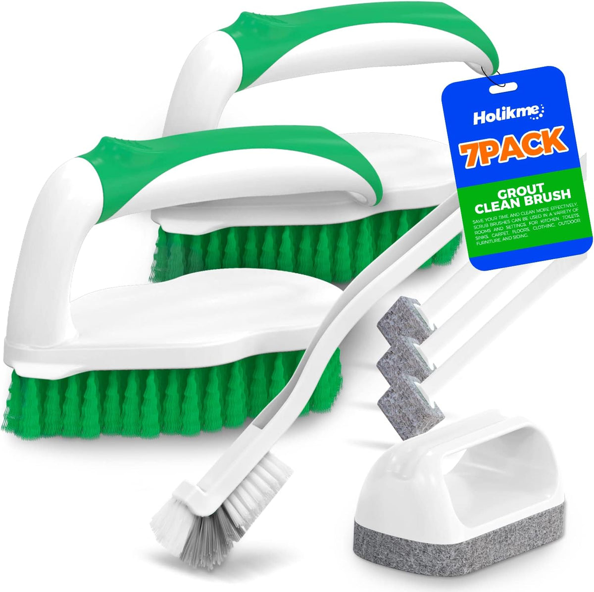 Holikme 7 Pack Cleaning Brush Scrub Brush Kitchen Brush for Floor,Green