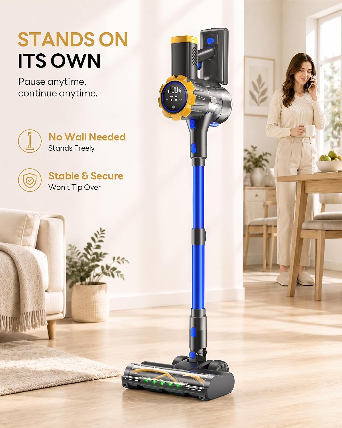 Cordless Vacuum Cleaner for Home 55Mins/45kPa/550W,Rechargeable