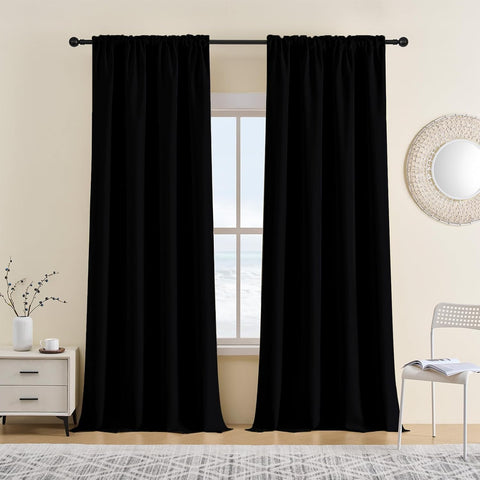CUCRAF Pure Black Blackout Curtains 96 inch Length 2 Panels Set, Rod Pocket Room Darkening Drapes for Bedroom Living Room, Insulated Thermal Light Blocking Window Curtain (52 x 96 inches)