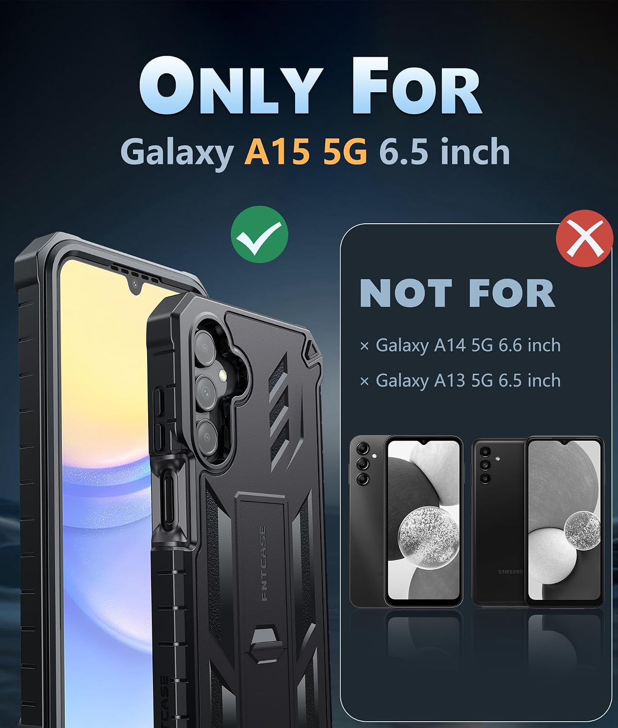 FNTCASE Phone Case for Samsung Galaxy A15 5G with Kickstand Black