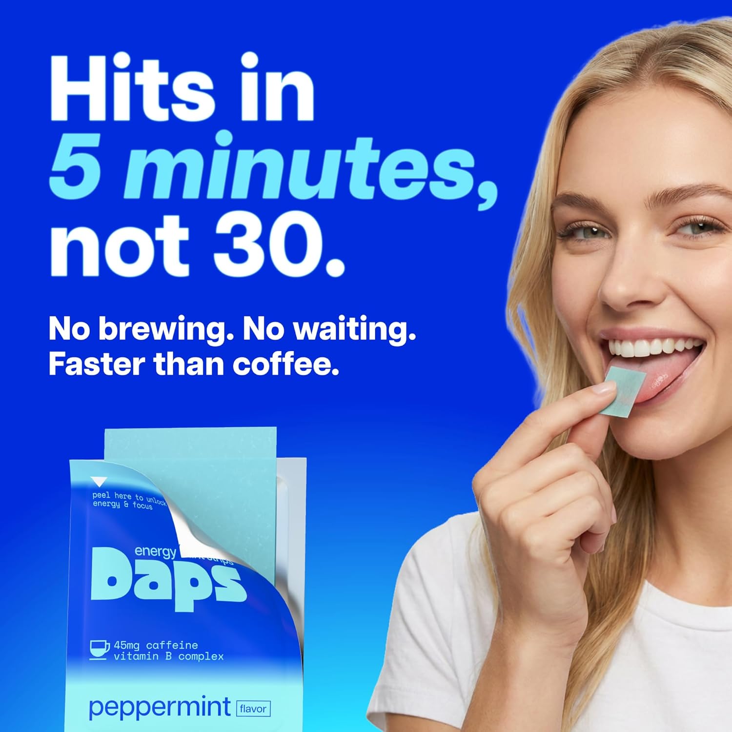 Daps Mint Energy Strips - 45mg Natural Caffeine + B-Vitamins - Fast-Acting Energy Supplement - Works Faster Than Coffee - On-The-Go, Sugar Free - Variety Pack, 40 Strips