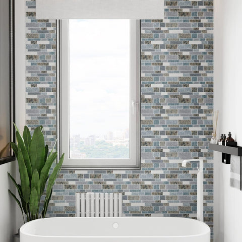 STICKGOO 10-Sheet Peel and Stick Backsplash for Kitchen, Decorative Self Adhesive Backsplash Tiles(Light Blue & Brown Granite, Thicker Design)