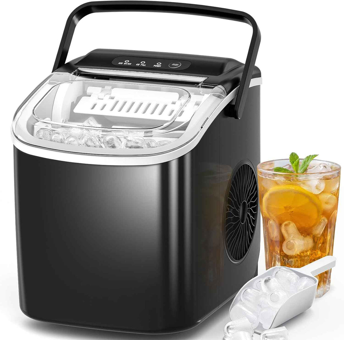 Antarctic Star Ice Makers Countertop with Auto-Cleaning, 9 Bullet Ice Cubes in 6 Mins, 26lbs/Day, Portable Ice Machine with Handle, Basket and Scoop for Home, Kitchen, Office, Party