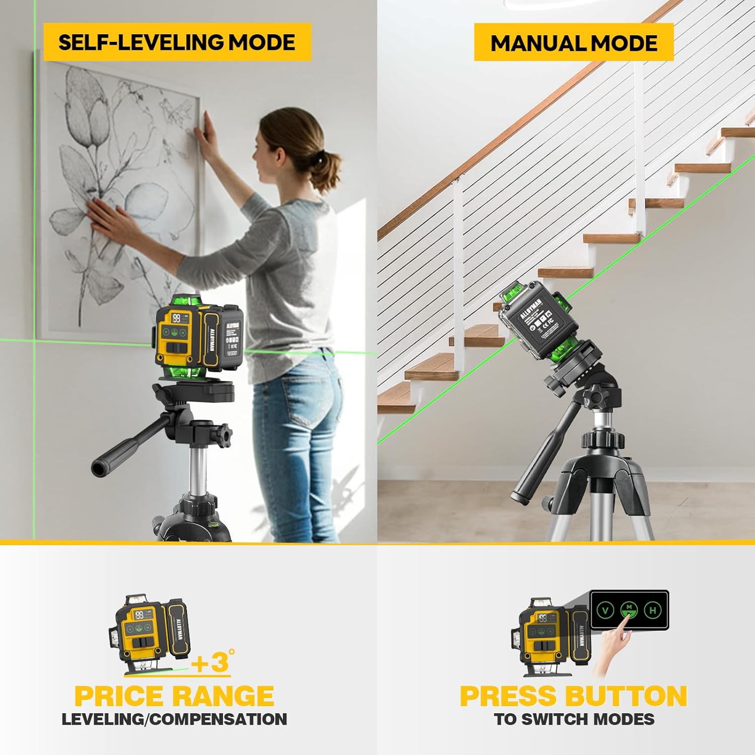 Alloyman Laser Level with Tripod, Laser Level 4× 360° Self Leveling