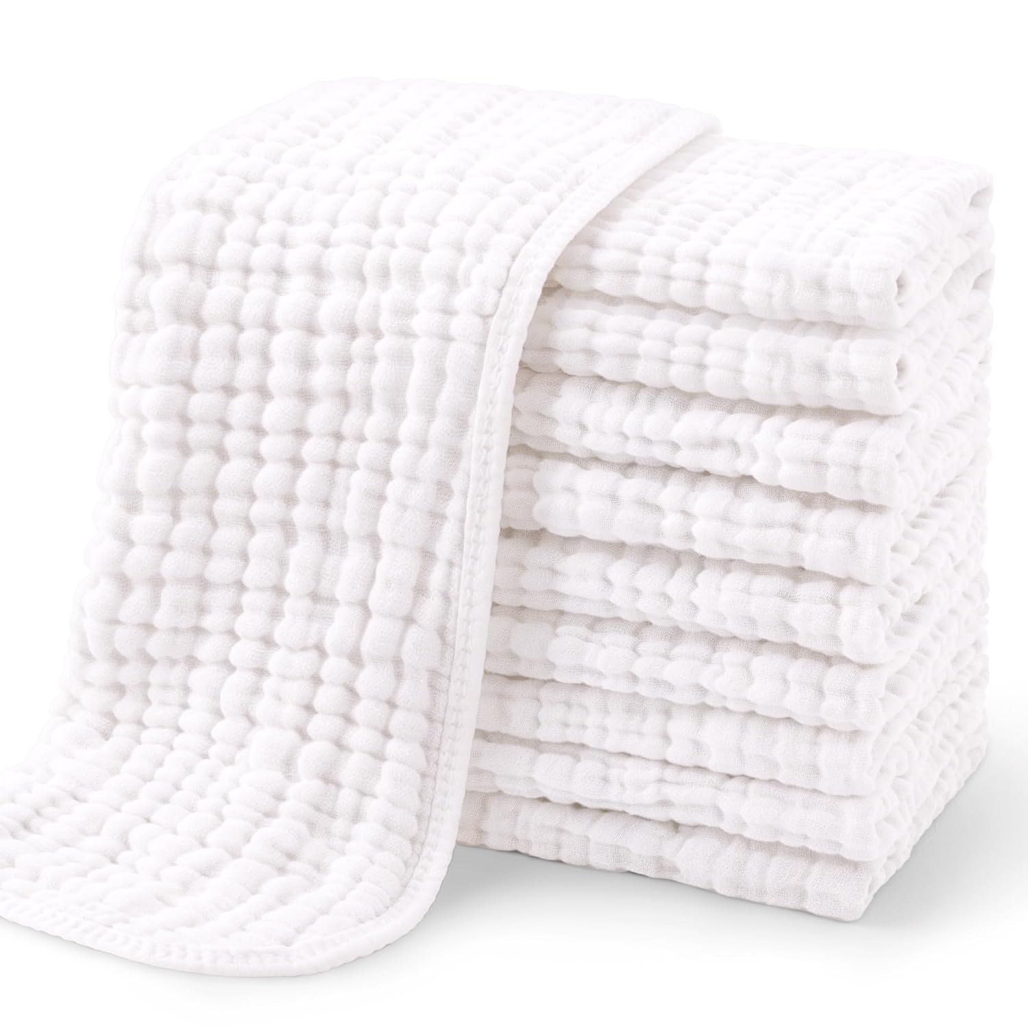 Yoofoss Muslin Burp Cloths for Baby 10 Pack 100% Organic Cotton Baby Washcloths for Boys Girls Large 20''X10'' Super Soft and Absorbent White