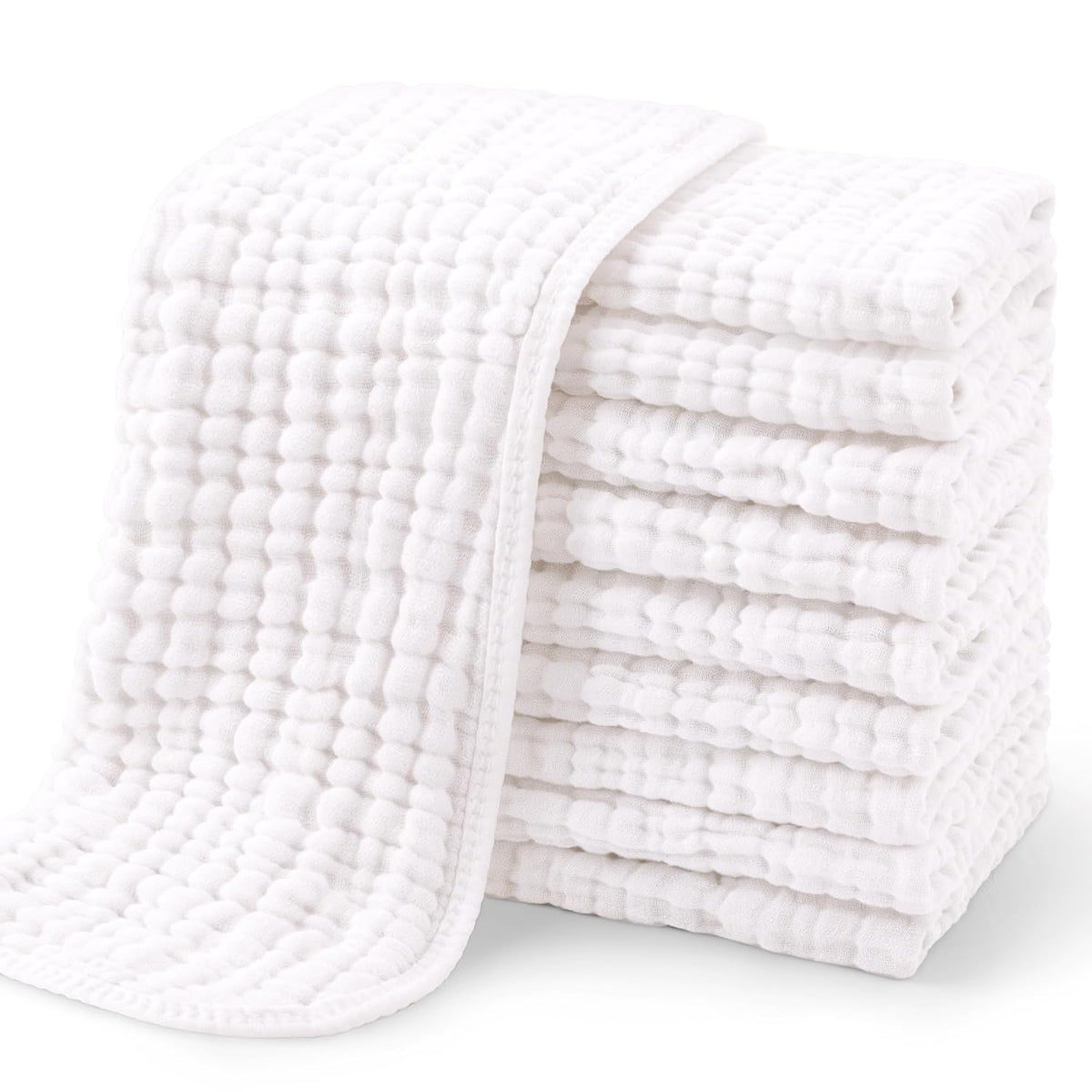 Yoofoss Muslin Burp Cloths for Baby 10 Pack 100% Organic Cotton Baby Washcloths for Boys Girls Large 20''X10'' Super Soft and Absorbent White