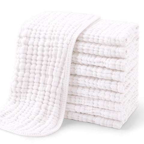 Yoofoss Muslin Burp Cloths for Baby 10 Pack 100% Organic Cotton Baby Washcloths for Boys Girls Large 20''X10'' Super Soft and Absorbent White