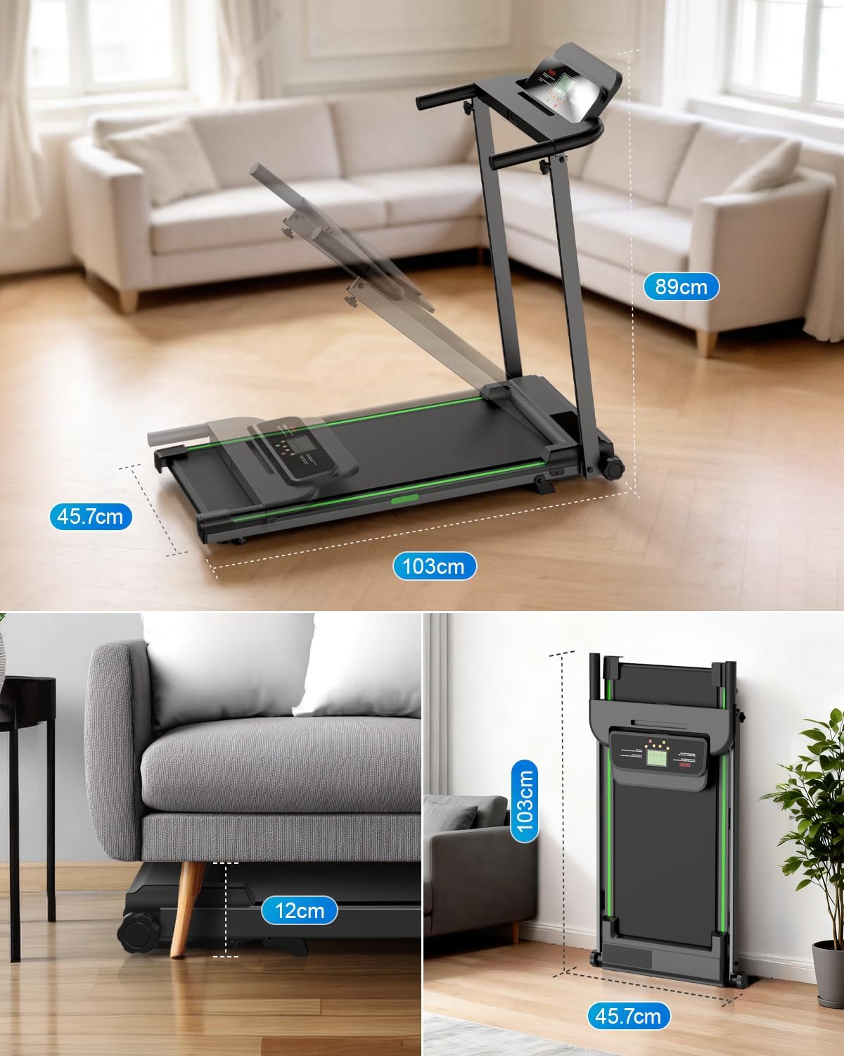 Treadmills for Home, Walking Pad with Incline, Caminadoras para Hacer Ejercicio, 0.6-6.2 MPH Portable Foldable Under Desk Caminadora, Eléctrica Casa Tredmill, Folding Compact Running Machine