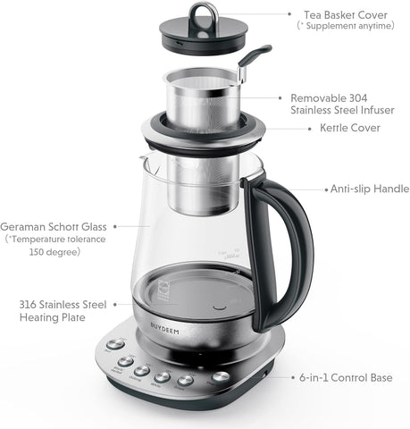 BUYDEEM K2423 Tea Maker, 5 Temperature Settings, Removable Infuser, 1.2L