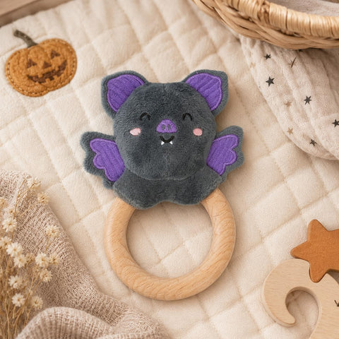 Pearhead Halloween Bat Wooden Baby Teether