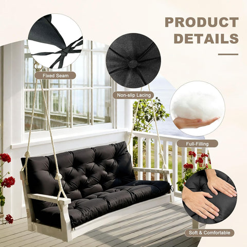 Porch Swing Cushion with Backrest,Waterproof Bench Cushion for Outdoor Furniture,2-3 Seater Replacement Thickened Swing Cushion with Ties,Patio,Outdoor,Backyard and Garden (Black,40x40)