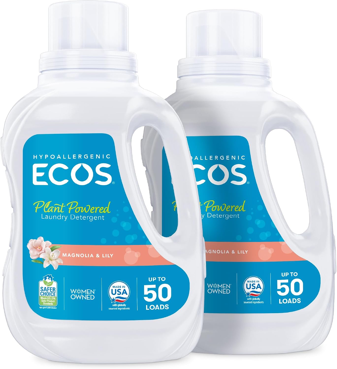 ECOS Laundry Detergent Liquid, Magnolia Lily, 50 Fl Oz (Pack of 2)