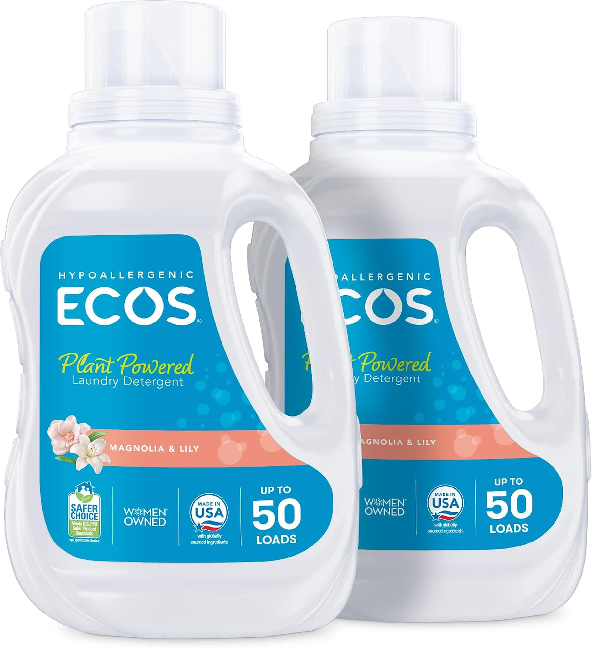 ECOS Laundry Detergent Liquid, Magnolia Lily, 50 Fl Oz (Pack of 2)