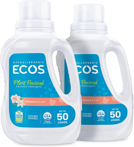 ECOS Laundry Detergent Liquid, Magnolia Lily, 50 Fl Oz (Pack of 2)