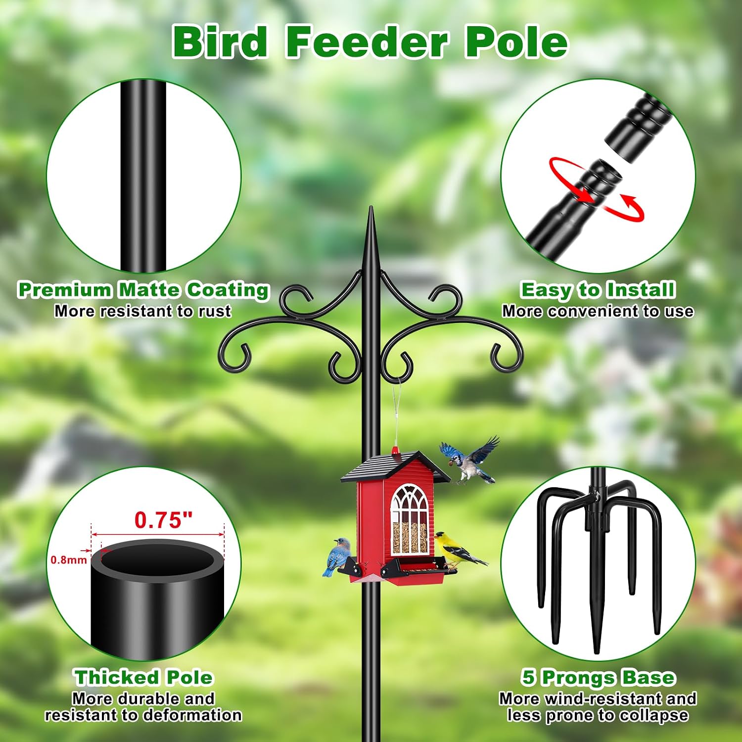 Double Shepherd Hook for Outdoor, 72in Bird Feeder Pole, 2Pack