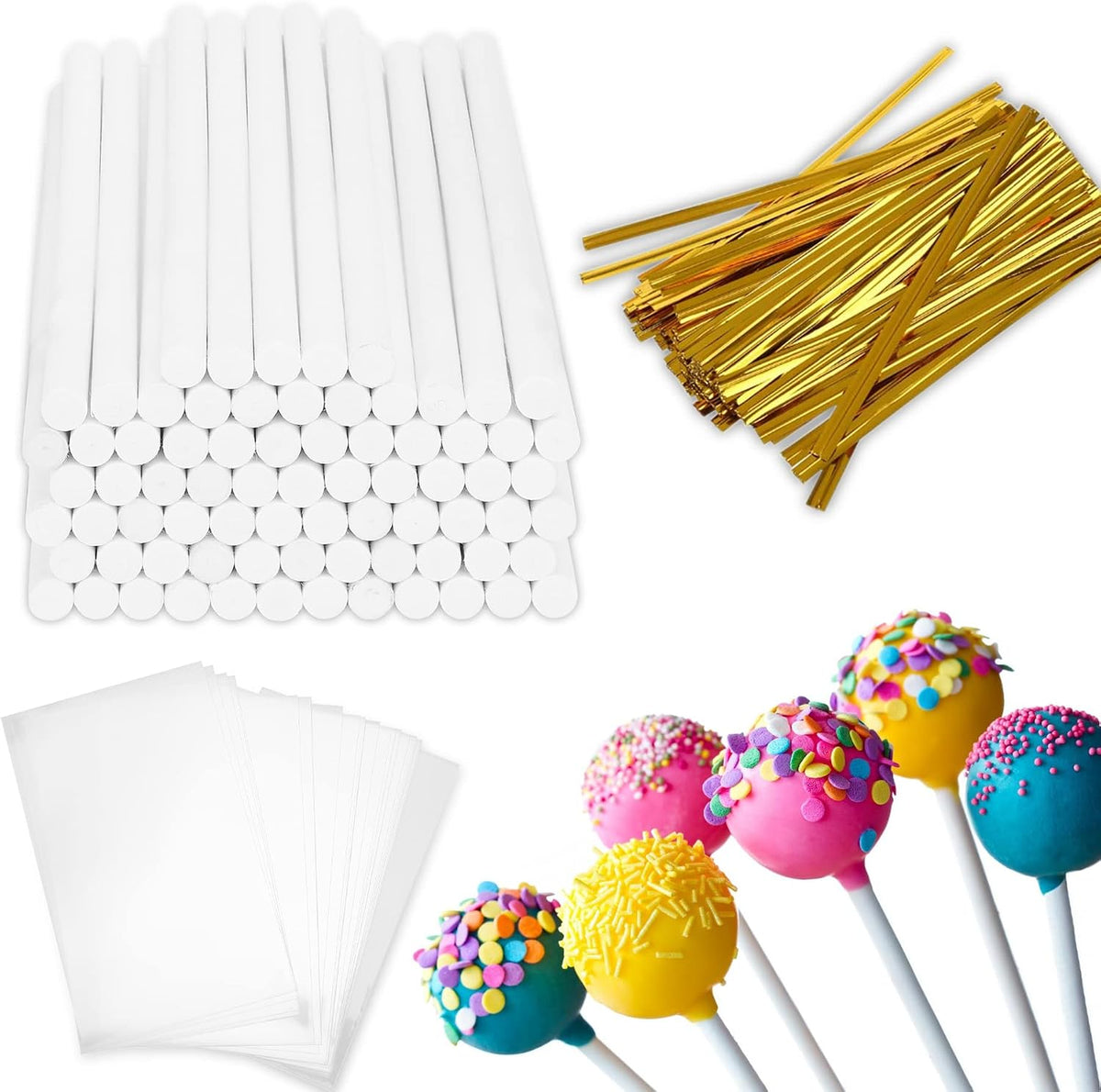 900-PCS 6 Inch White Cake Pop Sticks and Wrappers Kit, Food-Grade Paper