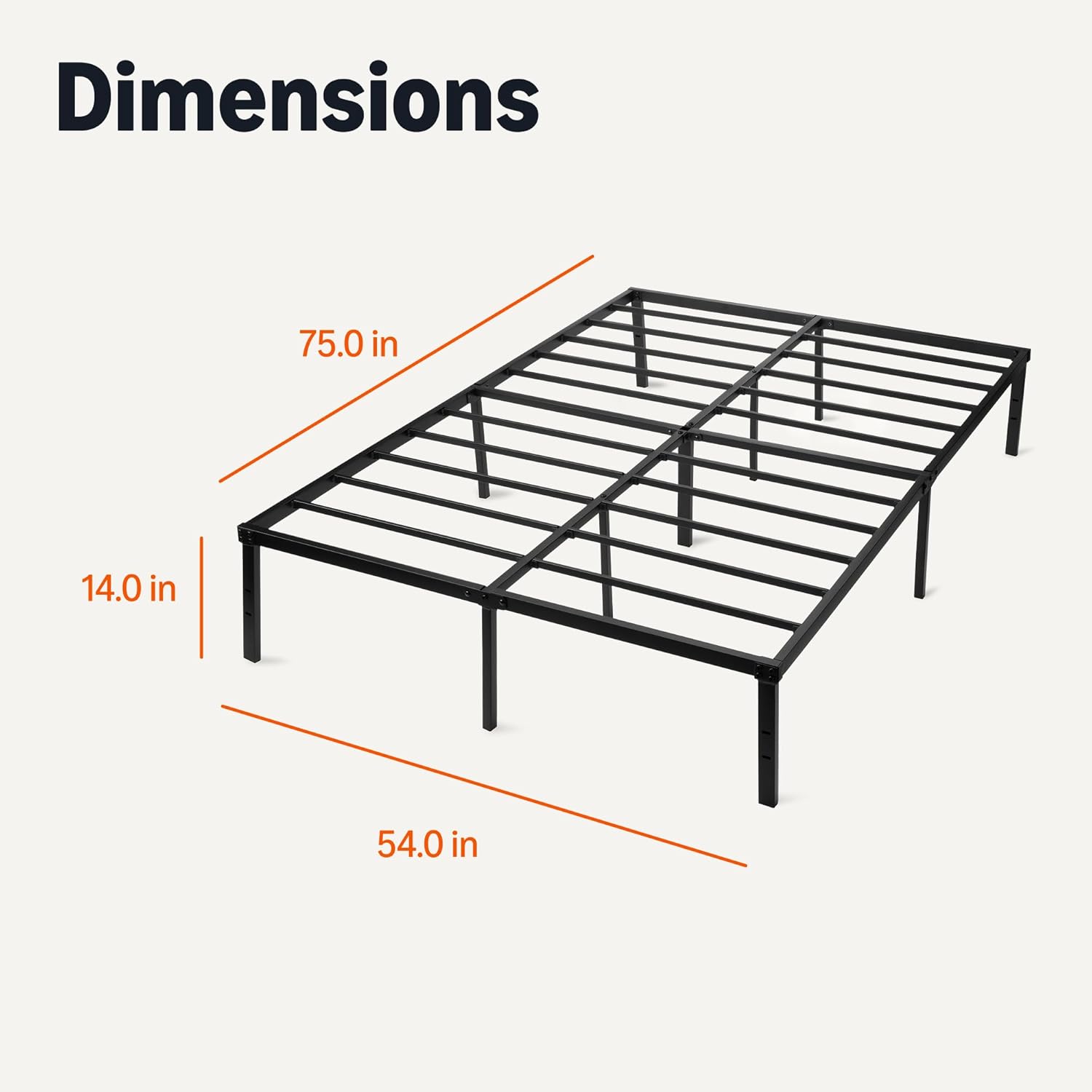 Amazon Basics - Metal Bed Frame, Non-Foldable Platform Bed, Easy Assembly, Full, 54W x 75L in, Black