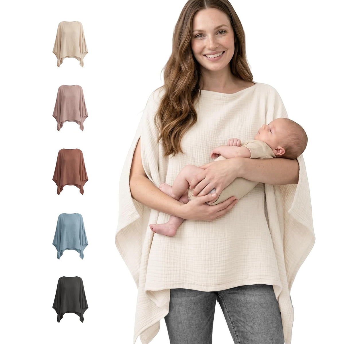 Konssy Muslin Nursing Cover for Women, 360° Full Privacy Poncho