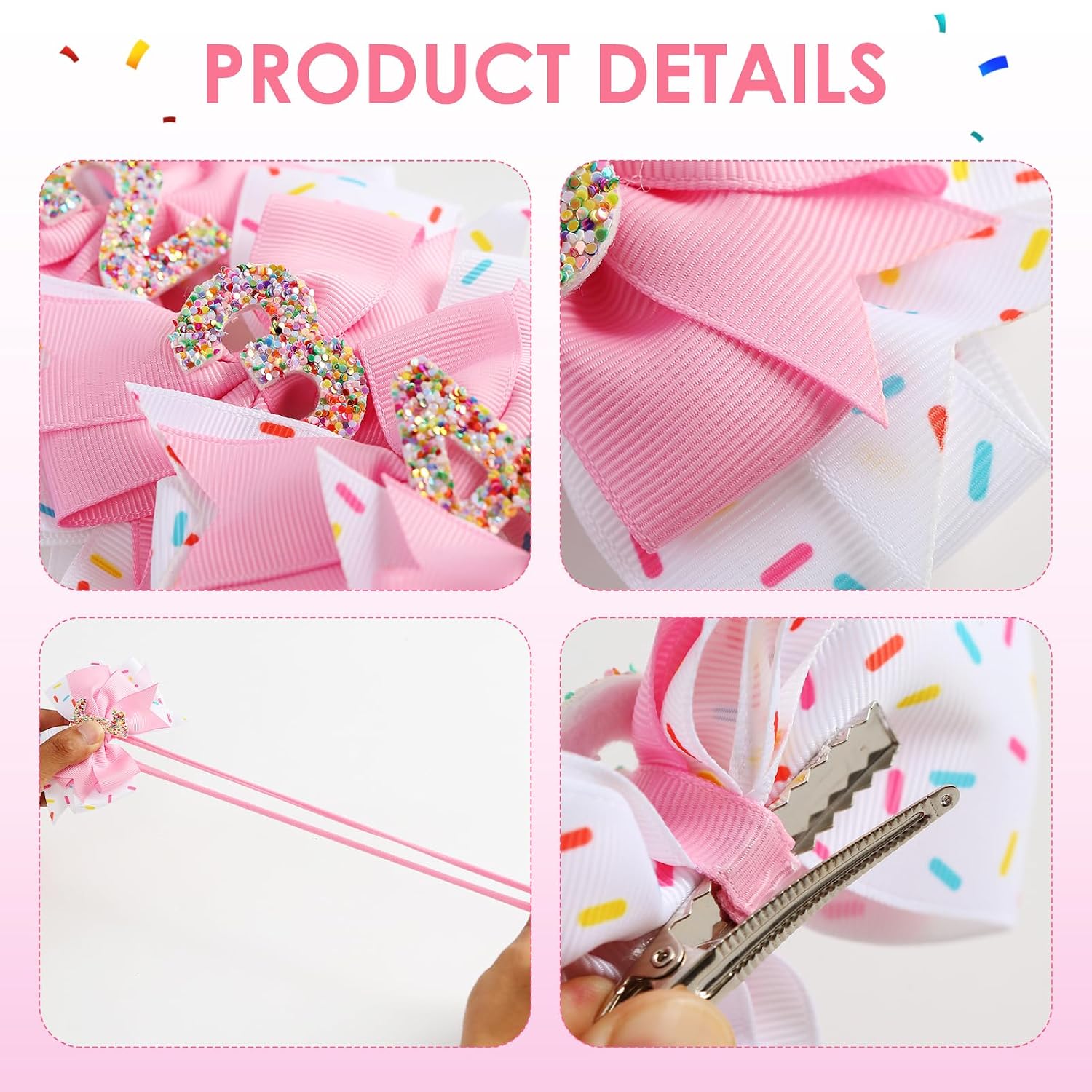 Fancheer 5th Birthday Hair Bow for Baby Girls Pink Ice Cream Accessory