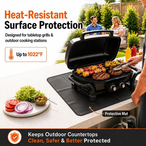 FLASLD Fireproof & Waterproof Under Blackstone Griddle BBQ Mat, Protect Your Prep Table and Outdoor Grill Table - Heat Resistant Grill Table Mat (Black,16 x 24in)