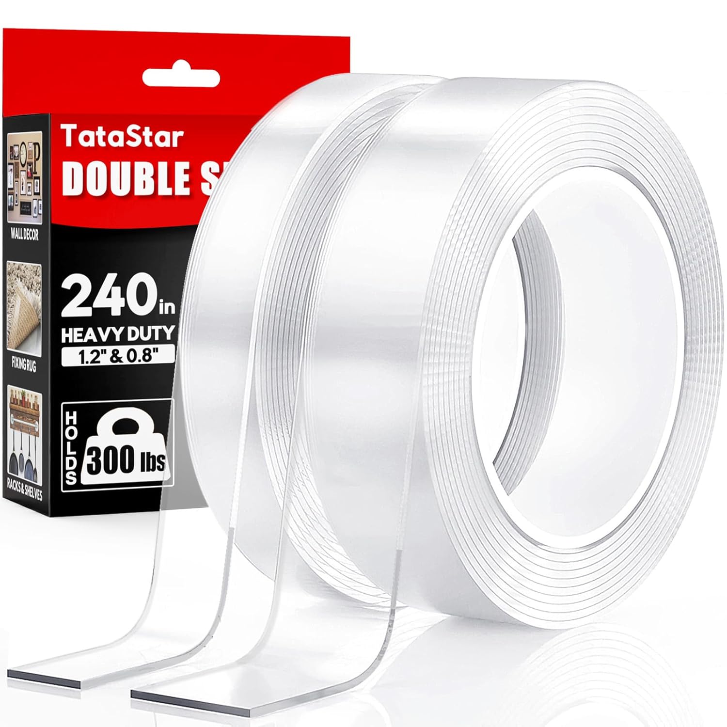 Double Sided Tape Heavy Duty, 2 Rolls, 240" Nano Tape for Wall Mounting